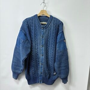 BLUE WILLI’S Pure Indigo Cotton Knit Fisherman Button Down Sweater Size XL
